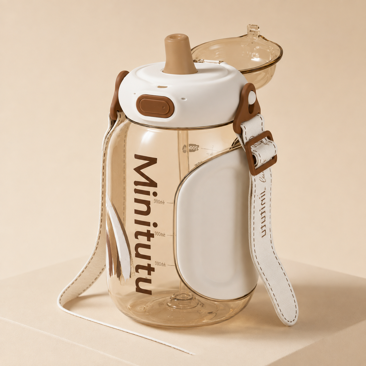 Minitutu Sports Water Bottle with Straw 700ml | PPSU BPA-Free Kids’ Bottle for 12+ Months | Brown CB724